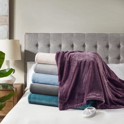 Full Light Grey Plush Heated Blanket with Controller