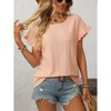 Women's Round Neck Sweet Short Sleeve T-Shirt with Hollow-Out Detail & Ruffled Sleeves, Cute Casual Blouse for Summer - 2 of 4