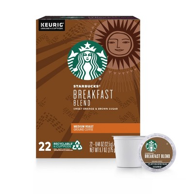 Starbucks Medium Roast K-Cup Coffee Pods — Breakfast Blend for Keurig Brewers — 1 box (22 pods)