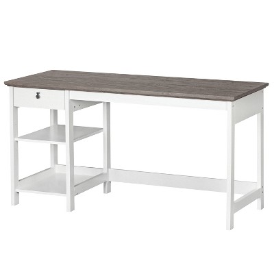 Transitional Two-Tone Oak and White Writing Desk with Drawer