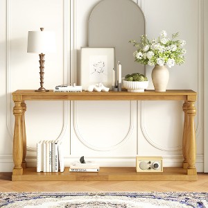 Vintage Wood Grain Console Table with Bottom Shelf and Four Vase Legs, Farmhouse Entryway Table with Storage, Suitable for Entryway, Hallway - 1 of 4