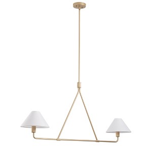 Dewdrop Scandinavian Kitchen Island Light 4 Light Linear Bar White Cone Shades Central Downrod Triangular Frame ETL for Kitchen Island, Bar - 1 of 4