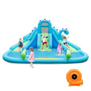 Tangkula Inflatable Water Slide Blowup Water Park with Dual Slides Climbing Wall  Large Splash Pool Dual Water Cannons (with 584W Blower) - 1 of 4