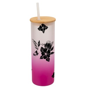 Elanze Designs Hummingbird Summer Flower Garden Wrap-Around Design 25 Ounce Frosted Gradient Glass On-The-Go Coffee Travel Skinny Tumbler Mug Cup, - 1 of 1