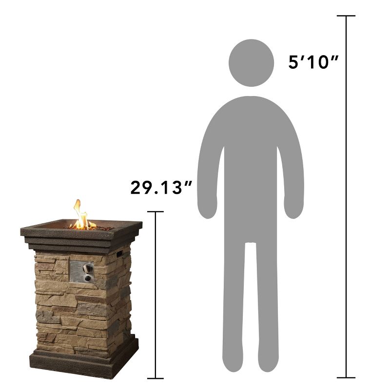 Rustic 20&#34; Outdoor Column Natural Rock Tall Propane Gas Fire Pit with Steel Base - Teamson Home, 5 of 6