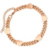 Steeltime Ladies stainless steel curban link bracelet with hearts charms. Color Options: Silver, Gold, Rose Gold - 2 of 4