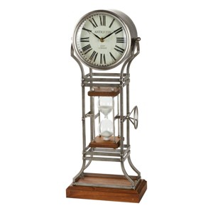 23"x14" Metal Hour Glass Clock with Wood Base Gray - Olivia & May: Silent Mechanism, Roman Numerals, Indoor Decor - 1 of 4