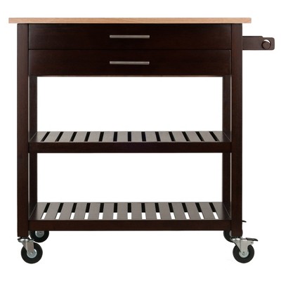 Brown Wood Drop Leaf Kitchen Cart with Storage