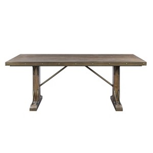 78" Raphaela Dining Table Weathered Cherry Finish - Acme Furniture: 6-Seat, Double Pedestal, Wood Surface - 1 of 4