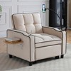NicBex 3-in-1 Convertible Sleeper Chair Sofa Bed with Cup Holders, Phone Pocket & Side Table, Adjustable Pull Out Bed for Small Spaces, Beige - 2 of 4