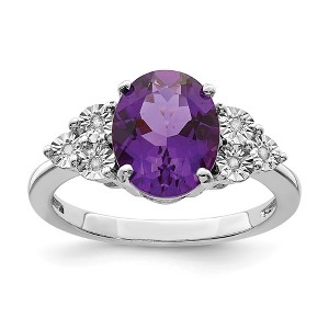 Black Bow Jewelry Oval Amethyst & .03 Ctw Diamond Ring in Sterling Silver - 1 of 4