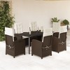 vidaXL 7 Piece Patio Dining Set with Cushions Brown Poly Rattan - Outdoor Garden Reclining Chairs & Glass Top Dining Table - 2 of 4