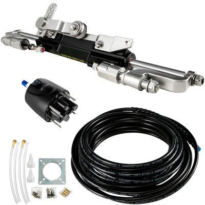 VEVOR Hydraulic Steering Kit, 300HP Hydraulic Steering Compact Cylinder, Hydraulic Outboard Steering Kit with Helm Pump , Silver & Black