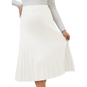 INSPIRE CHIC Women's Maternity Sweater Skirt A Line Over the Belly Knit Midi Pregnancy Pleated Skirts - 1 of 4