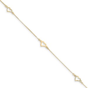 Black Bow Jewelry 14k Yellow Gold Adjustable Fancy Heart Anklet, 9 Inch - 1 of 3
