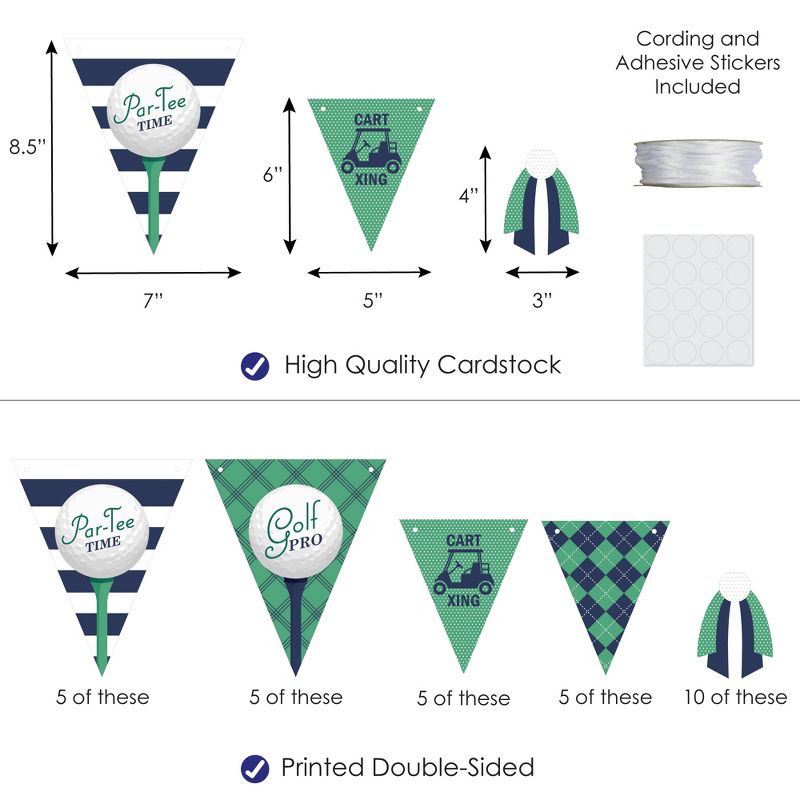 Big Dot of Happiness Par-Tee Time - Golf - DIY Birthday or Retirement Party Pennant Garland Decoration - Triangle Banner - 30 Pieces, 3 of 9