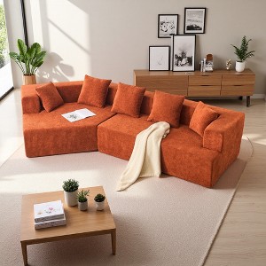 130" Deep Seat Memory Foam Sectional Sofa with 5 Pillows - 1 of 4
