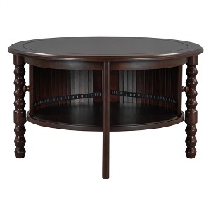 OUTSUPPLY Vintage Round Coffee Table, Modern Cocktail Table with Sliding Door Storage & Slatted Design for Small Spaces - 1 of 4