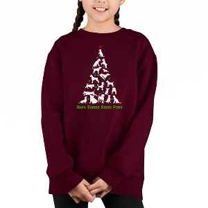 LA Pop Art Here Comes Santa Paws - Girl's Word Art Crewneck Sweatshirt - 1 of 4