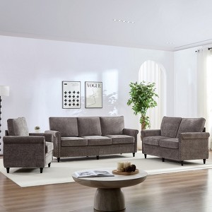 Mjkone 3 Piece Chenille Living Room Sofa Set,Modern 3-Seater Sofa Couch&Loveseat Sofa&Single Sofa Armchair Set,Unique Riveted Look - 1 of 4
