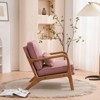 KTMBDW Accent Chair Wide Armrest Mid-Century Lounge Chair Linen Fabric Armchair with Lumbar Pillow & Oak Wood Frame for Living Room, Bedroom, Balcony - 4 of 4