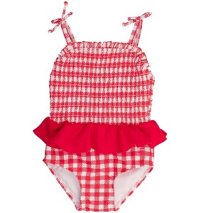 RuffleButts Girls UPF50+ Peplum Smocked Bodice One Piece - 1 of 4