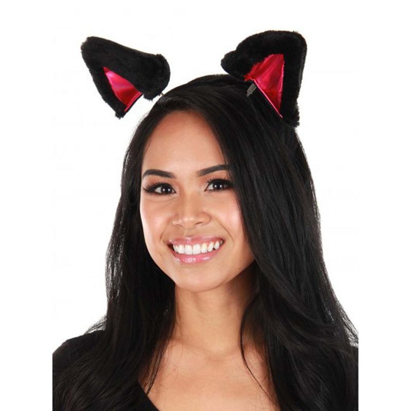 HalloweenCostumes.com    Springy Cat Ears Plush Soft Headband, Black/Pink, 1 of 5