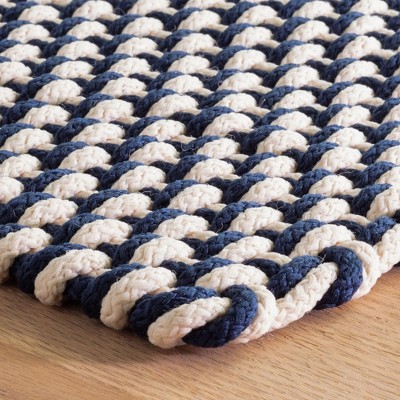 Navy and Ivory Geometric Braided Synthetic 4' x 6' Rug