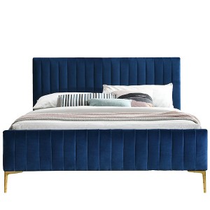 Omax Decor,Julia Wood and Fabric Upholstered Queen Platform Bed - 1 of 4