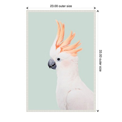 Large White and Orange Cockatoo Canvas Wall Art with Beaded Frame