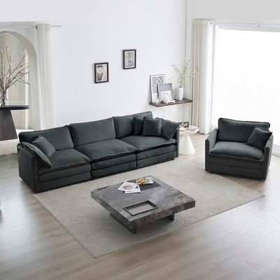 2-Piece Polyester Sofa, Living Room Sectional Sofa Set Modern Sofa Couches Set , Deep Seat Sofa for Living Room Apartment, 1+3 Seat Gray Polyester
