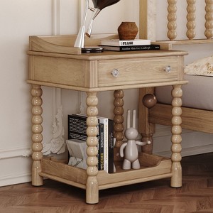 HDZNVF Retro Style Nightstand with Drawer and Open Shelf for Bedroom - 1 of 4