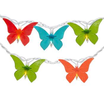 Northlight 10-Count Vibrantly Colored Summer Butterfly Outdoor Patio String Light Set, 9ft White Wire