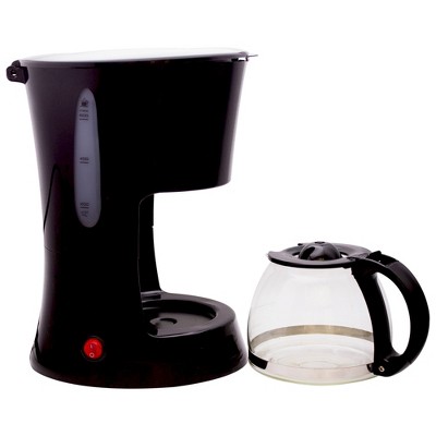 Compact Black Single Serve Drip Coffee Maker with Glass Cup