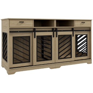 PawHut Double Dog Crate Furniture with Removable Divider for 2 Medium Dogs or 1 Large Dog, Dog Kennel Furniture with Storage, Drawers - 1 of 4