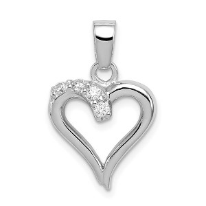Black Bow Jewelry Sterling Silver and Cubic Zirconia 15mm Open Heart Pendant - 1 of 4