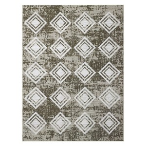 Washable Modern Geometric Grid Rug Non Slip Low Pile Rug Soft Contemporary Throw Floor Cover Foldable Indoor Carpet for Living Room Bedroom - 1 of 4
