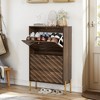 TiramisuBest Rattan Shoe Cabinet with 3 Flip Drawers & Black Pegboard, Narrow Entryway Shoe Rack for Hallway, Walnut - 3 of 4