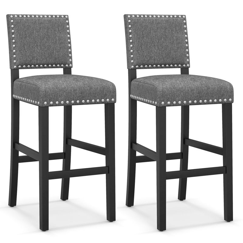 Costway Set of 2 Counter/Bar Height Chairs with Solid Rubber Wood Frame & Adjustable Foot Pads Gray & Dark Brown, 1 of 10