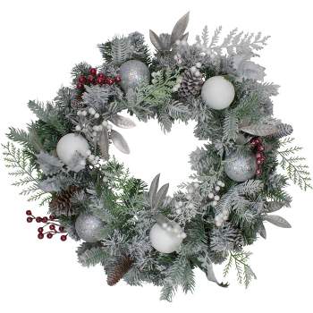 Northlight Frosted Cedar and Berries Artificial Christmas Wreath - 24-Inch, Unlit