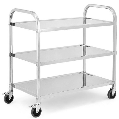 3 Tier Stainless Steel Utility Cart, 330 Lbs Kitchen Trolley with Wheels, Catering Storage Cart