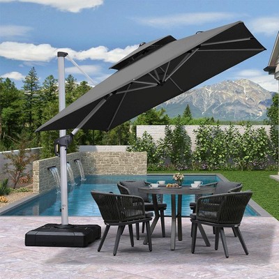 PURPLE LEAF 9/10/11/12ft Square Patio Cantilever Umbrella with Base Windproof Offset Heavy Duty Sun Umbrella for Pool Lawn Garden 360 Degree Rotation