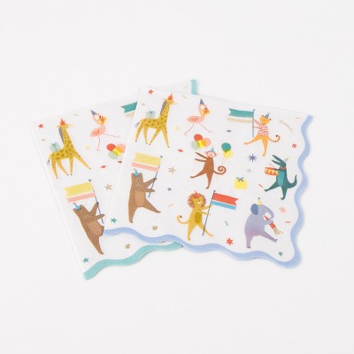 Animal Parade Scalloped Luncheon Napkins with Gold Foil, Pack of 16