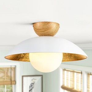 Rennnsan Velcora 14" W 1 -Light Gold Foiled Dimmable Mid-century Globe Semi Flush Mount in Black & White - 1 of 4