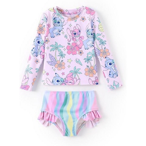 Stitch Disney Stitch Juniors Girls Summer Holiday Ruffle Swimwear Sets Rashguard Stitch Multi-color 10-11.5