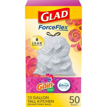 Glad ForceFlex White Trash Bags Gain Moonlight Breeze Scent with Febreze Freshness 13 Gallon - 50ct
