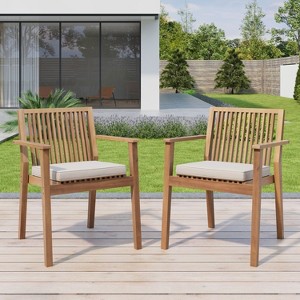 Christopher Knight Home Sierra Rustic Acacia Wood Patio Dining Chair with Cushions (Set of 2) - 1 of 4