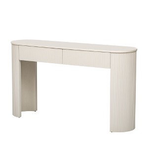 Gulches Entryway Console Table - Fluted Design, Oval Top, 2 Drawers, Champagne White, for Living Room - 1 of 4
