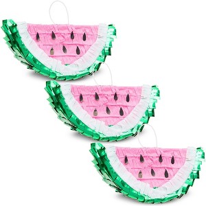 Juvale 3 Pack Mini Watermelon Slice Pinatas for Kids Birthday Party Decorations Supplies, Fiesta Tropical Summer, 6.25 x 3 in - 1 of 4