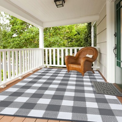 Waterproof Outdoor Rug, Reversible Plastic Straw Patio Mat, Portable Plaid Carpet for Camping, Porch, Deck, Backyard